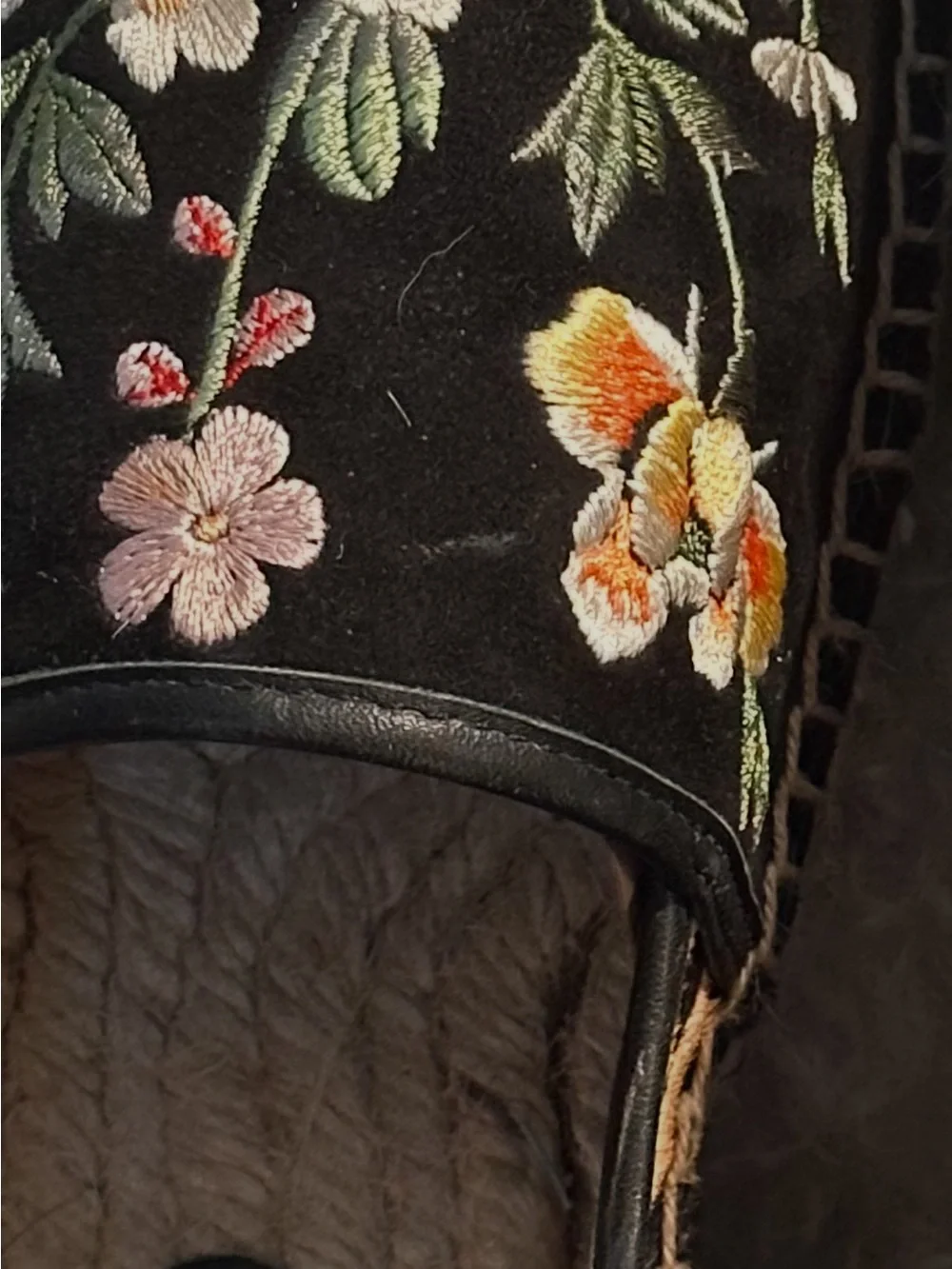 Johnny Was Embroidered Floral Black & Leopard Espadrille Slip-On